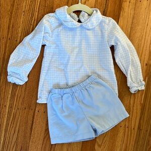 Blue Checkered Long Sleeve Shirt and Shorts Set James and Lottie Size 2T